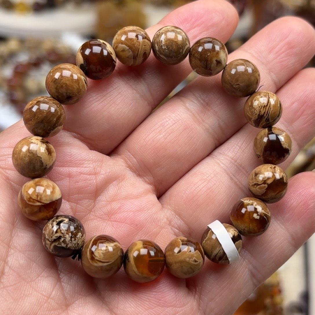 琥珀未镶嵌手链根珀溶洞妖花卡11