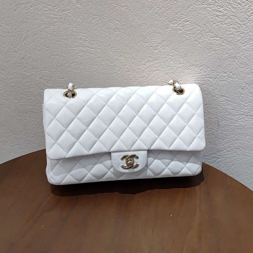 99新 Chanel/香奈儿 白金荔枝纹牛皮cf中号链条包