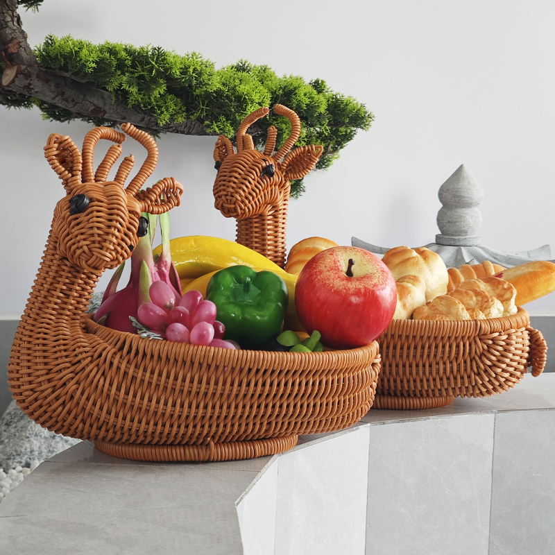 Q30中式小鹿水果盘手工收纳家用露营户外置大容量创意30*23*10