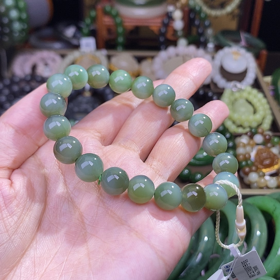 和田玉未镶嵌补贴价碧玉冰底猫眼手串9.6