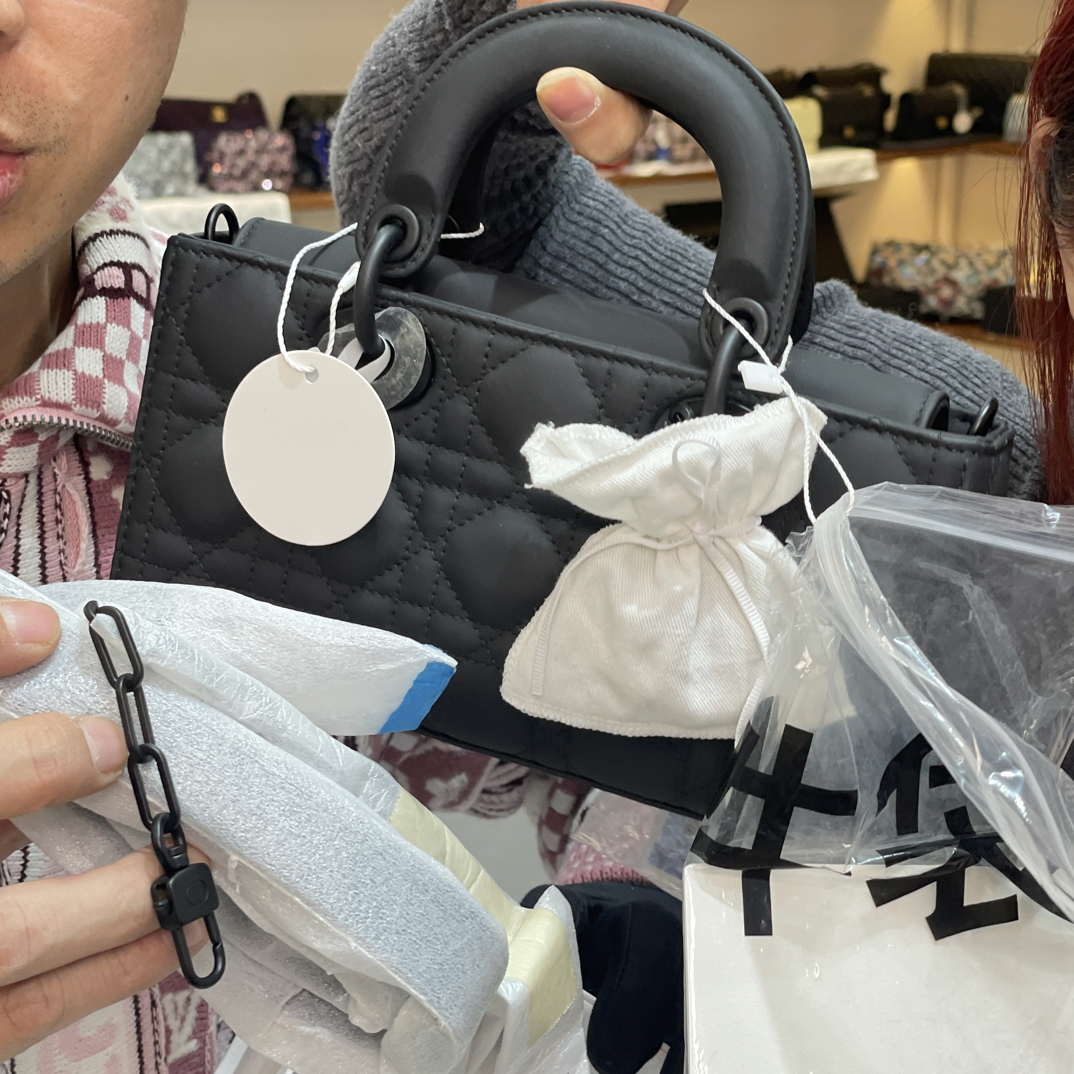 95新 DIOR/迪奥 夏七中古/磨砂黑横版戴妃单肩包