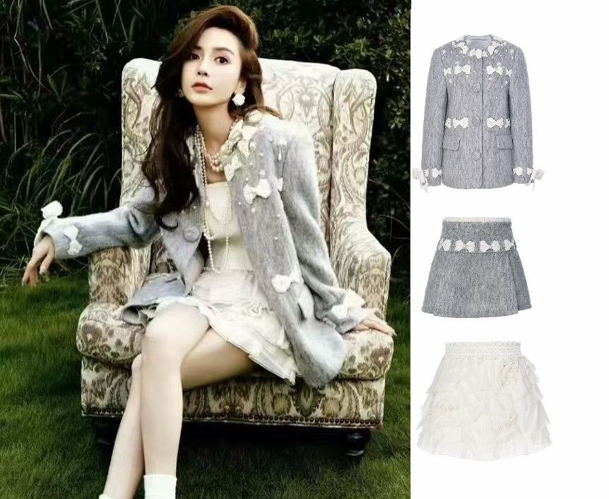 姐魅定制 《LFM蝴蝶飞舞》BABY同款高级灰满版白色蝴蝶结外套系列