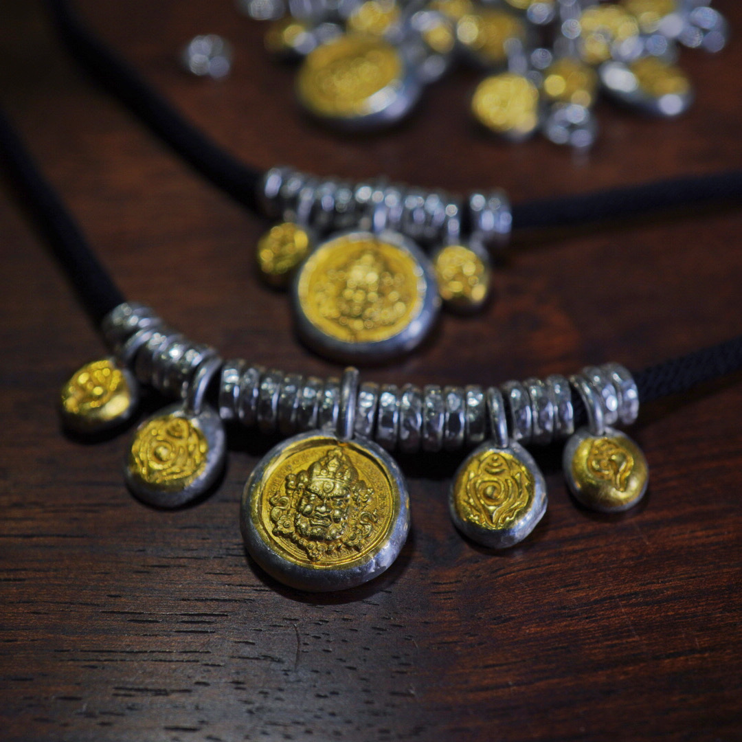 吊坠足银 银烫金黄财神锁骨链守护神藏式编绳男士女款民族风复古