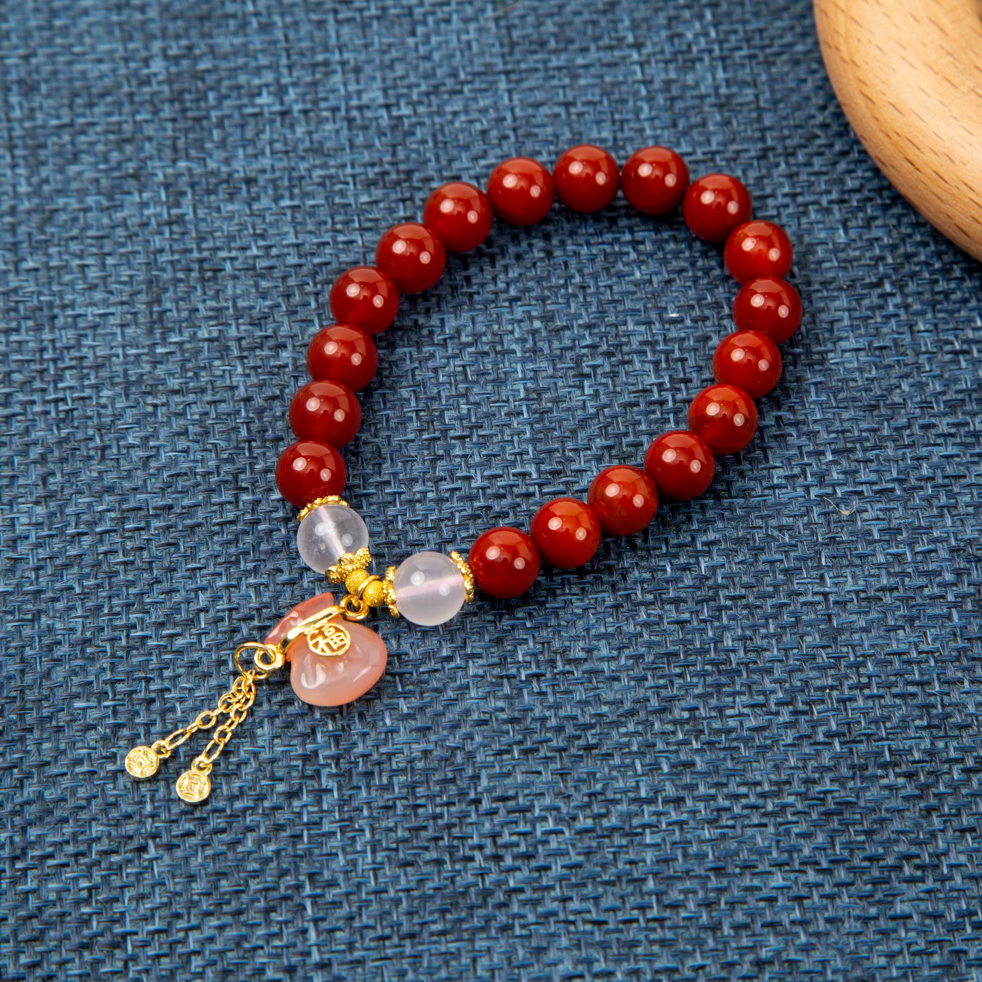 21-DIY红色珠珠手串，修身，气质，百搭，新中式
