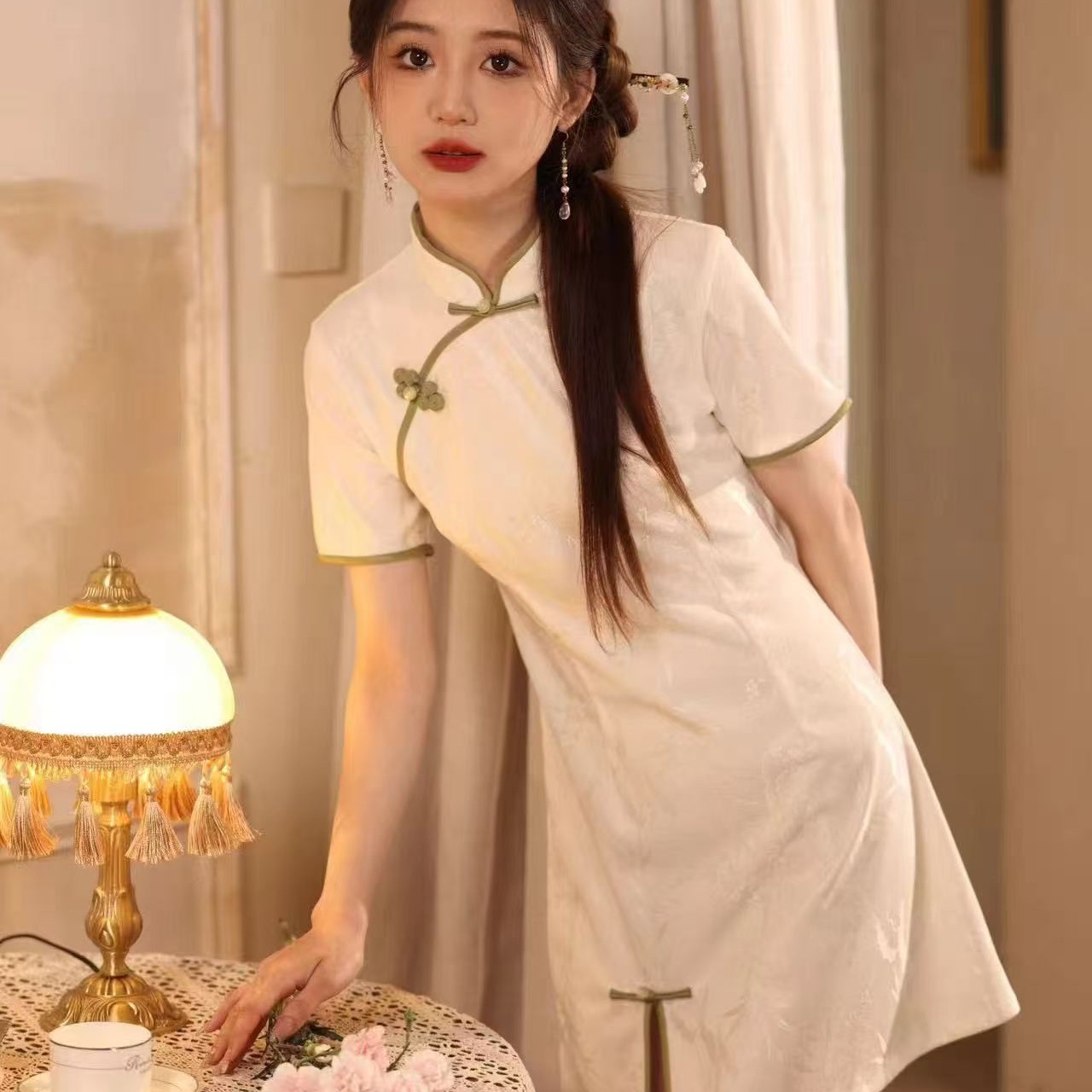 【2775 秀外慧中 白色】显瘦气质修身优雅复古中国风旗袍