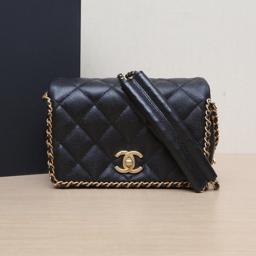 99新 Chanel/香奈儿 【黑黑】22B 口盖包黑色 芯片开 金扣