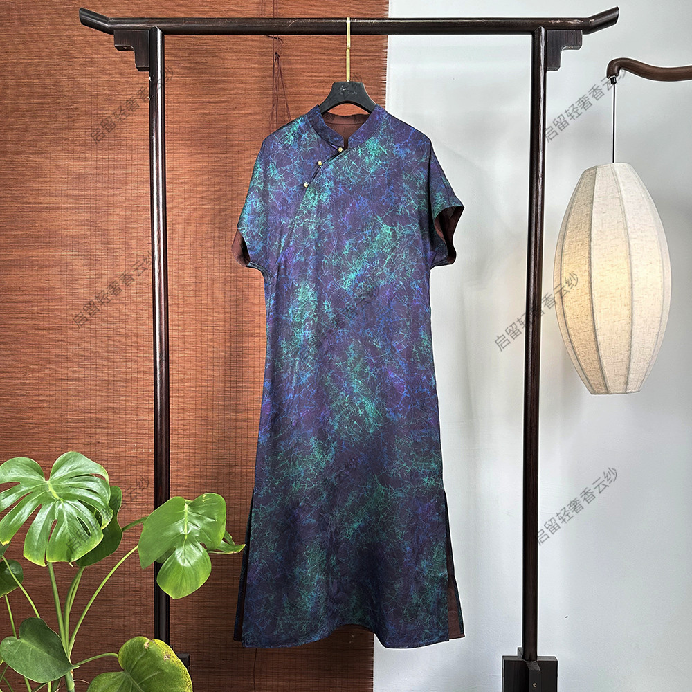 【6761】墨池 新中式香云纱 45姆米  绞罗花萝连衣裙