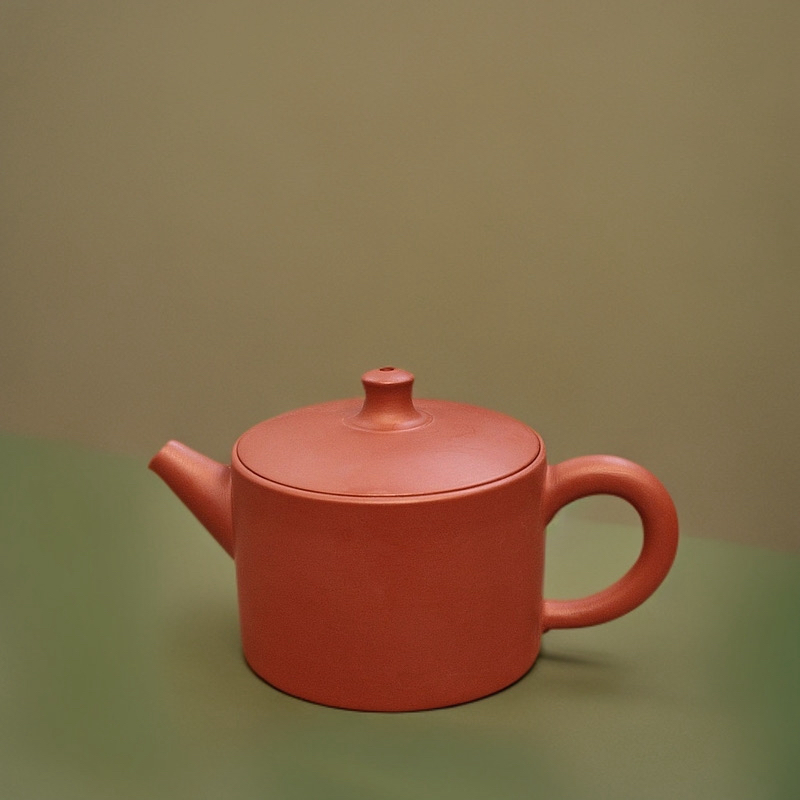 【汉瓦】潮州原矿朱泥手拉壶约120cc直筒大口径易投茶全手工茶器