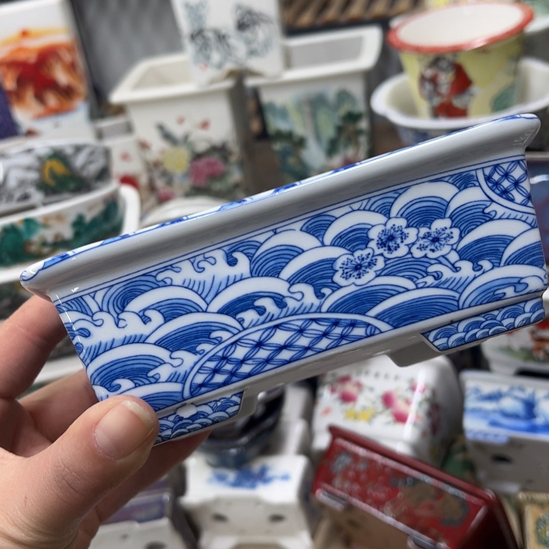 花盆紫砂673号瑕疵15/12/5cm仿手绘海浪花纹