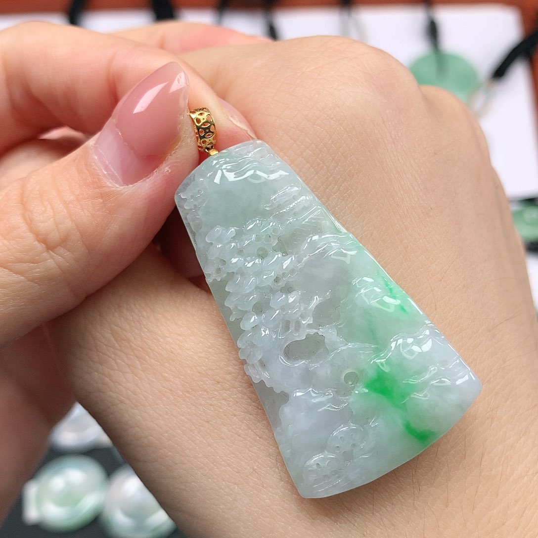 翡翠颈饰18K金镶嵌平安