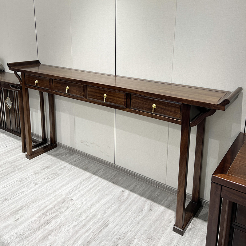 现代新中式乌金木自建房客厅家用入户中堂古典禅意玄关条案置物台