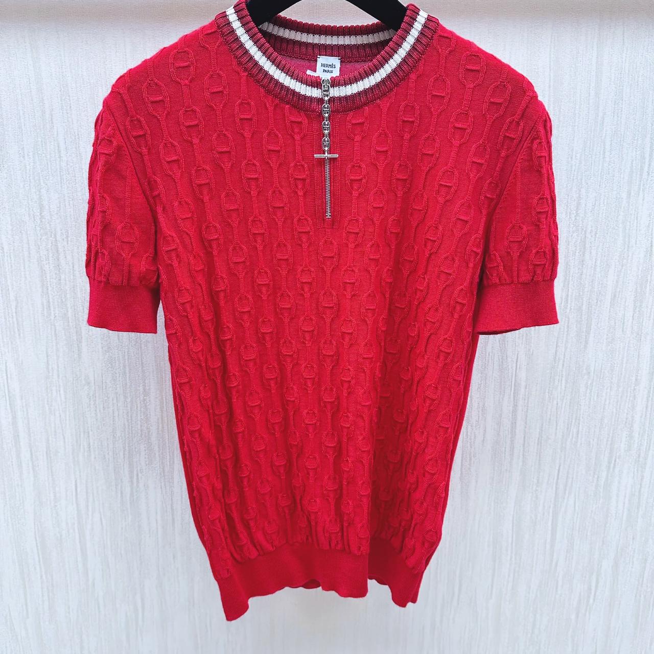爱马仕红色针织上衣T恤短袖FR38