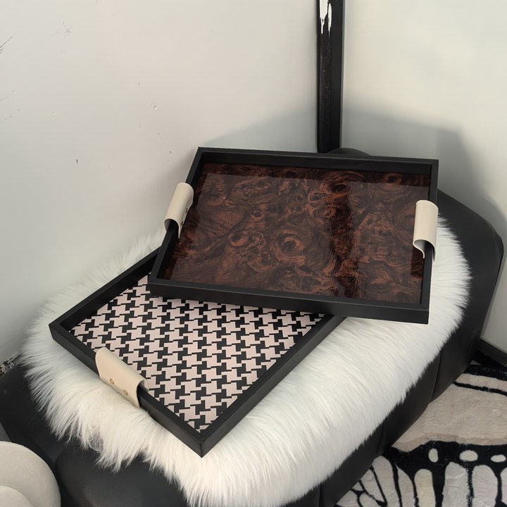 轻奢高级感带把手ins复古中古卧室玄关木盘首饰盘托盘