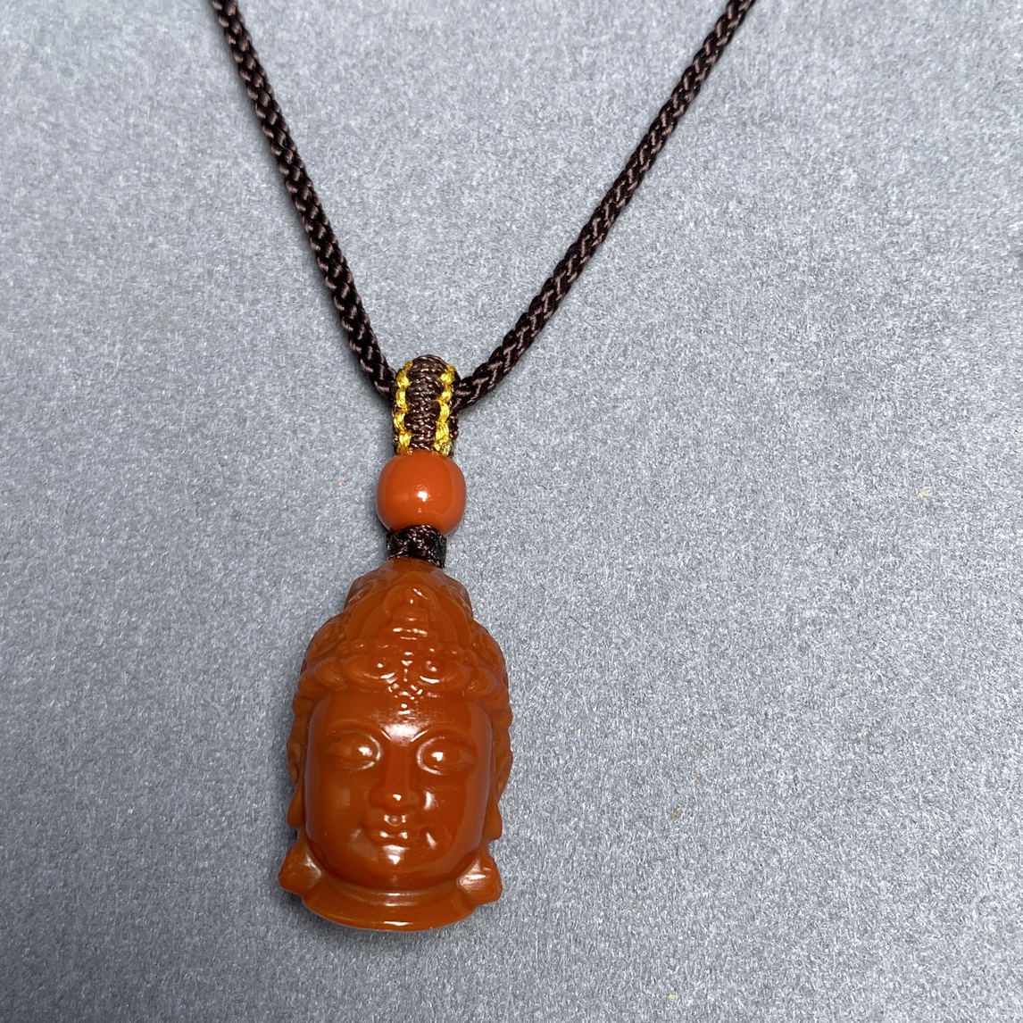 瓦西南红纯色精工精雕观音吊坠高23宽14mm