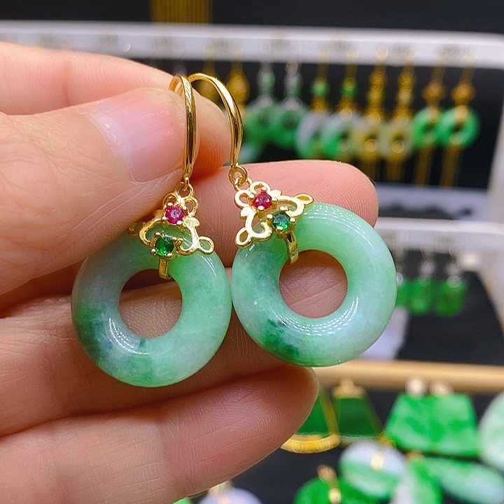 翡翠耳饰银S925镶嵌耳坠