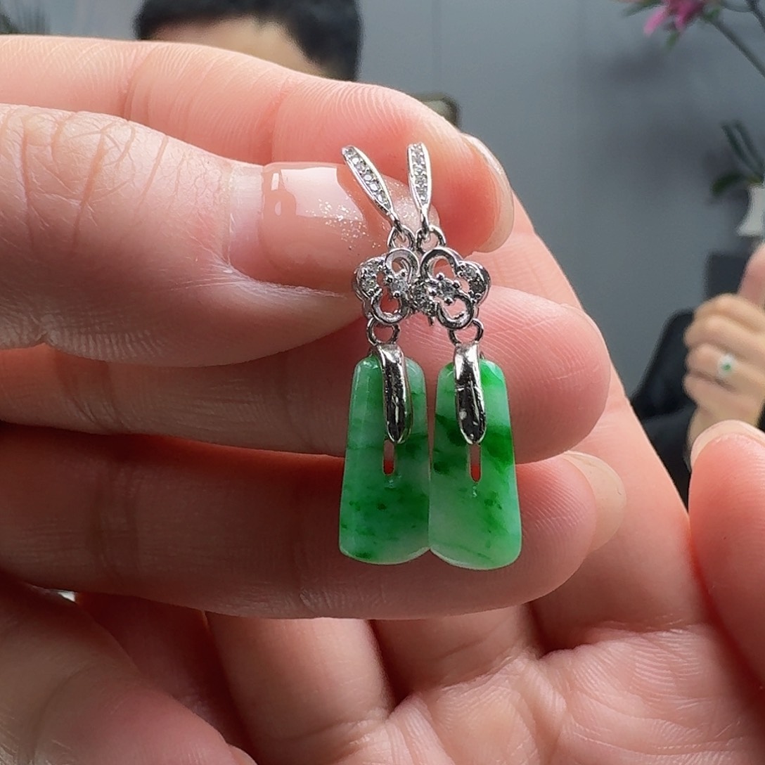 翡翠耳饰银S925镶嵌天然