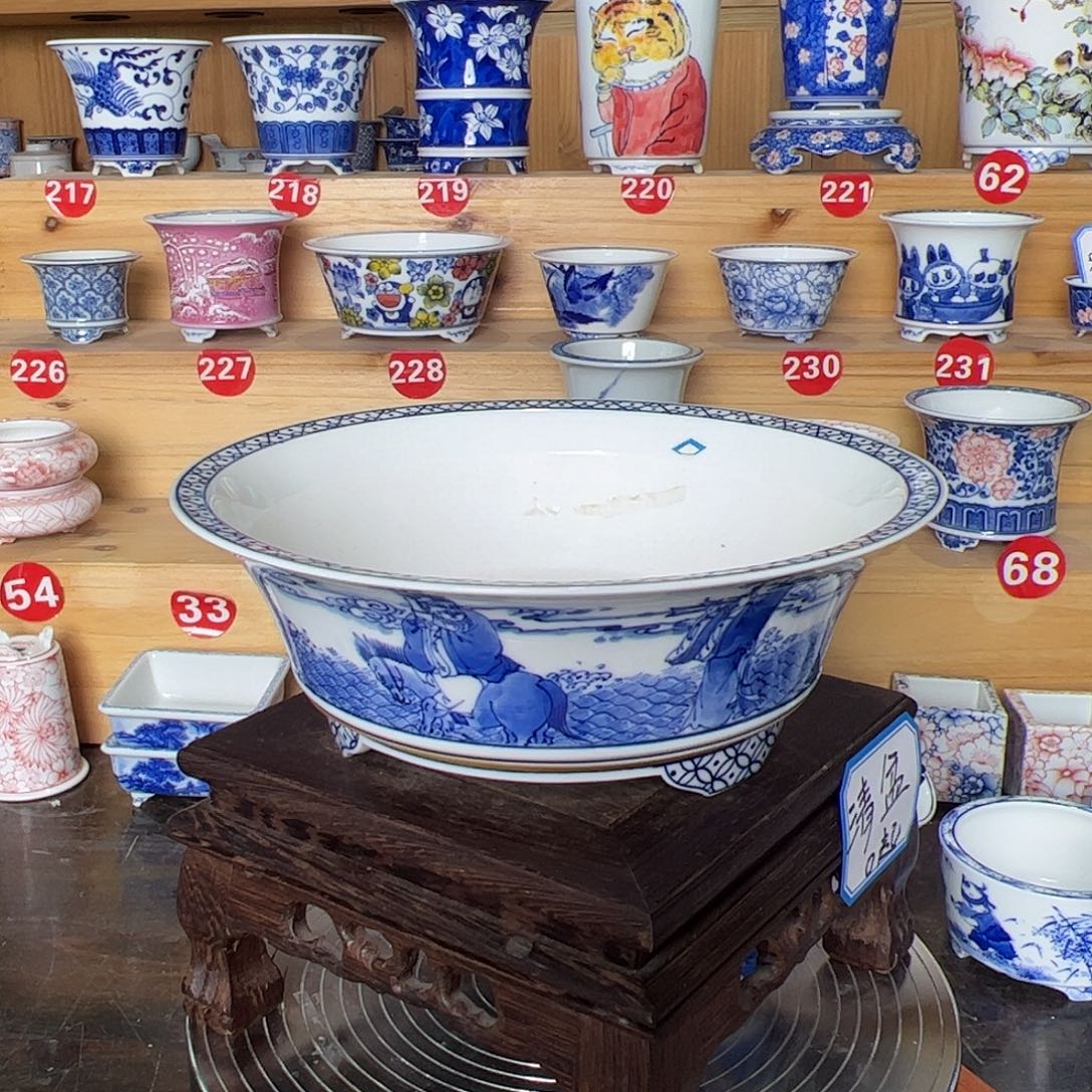 摆件陶墨奈手绘陶瓷花盆内口16.3高6.5