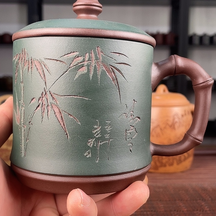 紫砂茶杯宜兴原矿紫砂盖杯