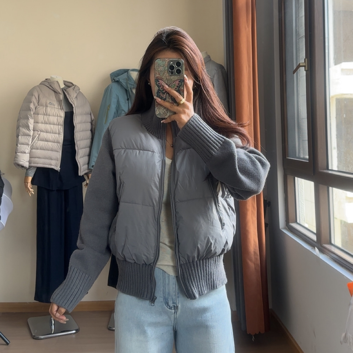 拼接长袖棉服女加厚短款外套
