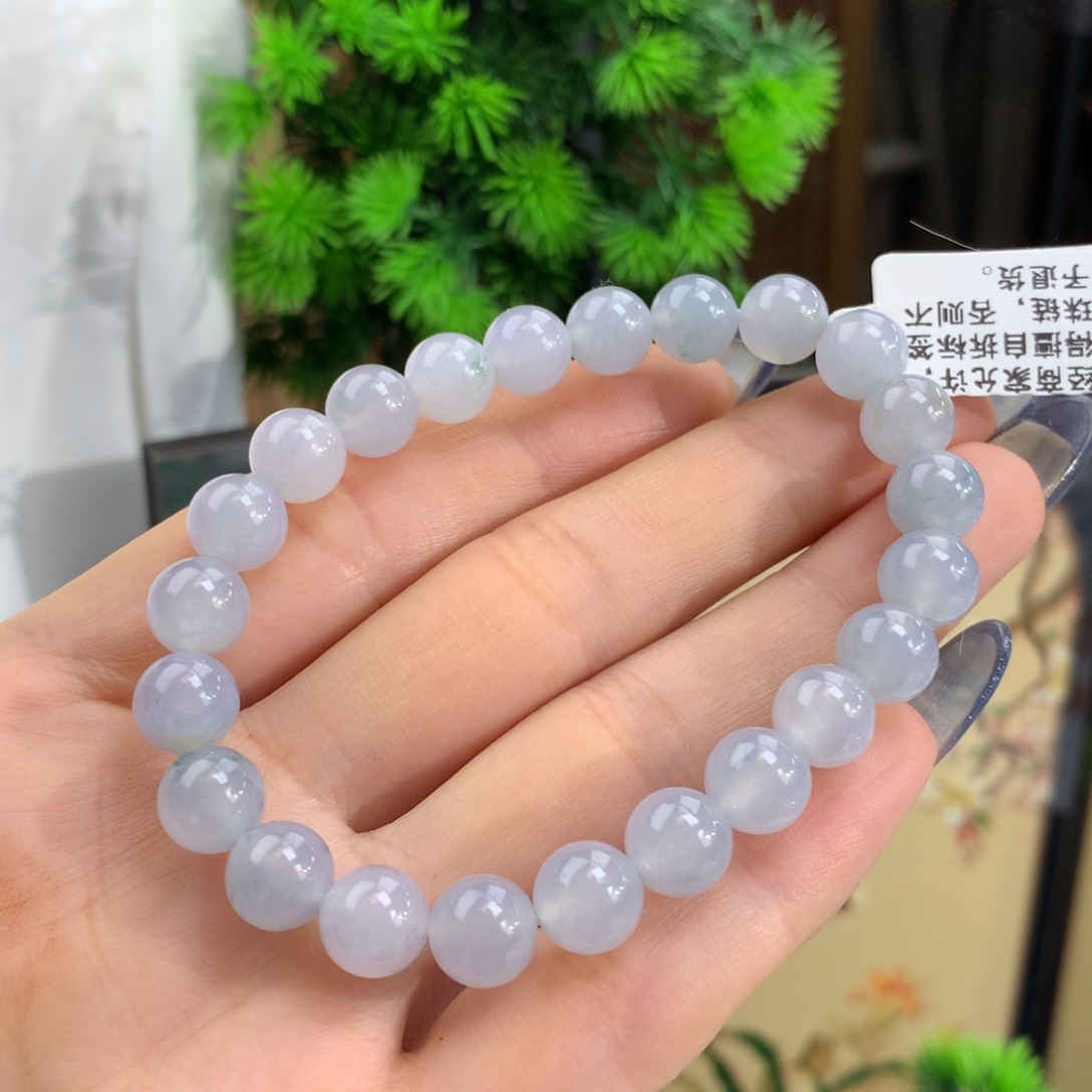 翡翠手链未镶嵌冰胶蓝紫飘花手链卡8.5m m