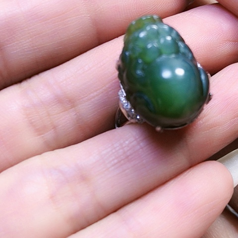 和田玉银S925镶嵌戒指