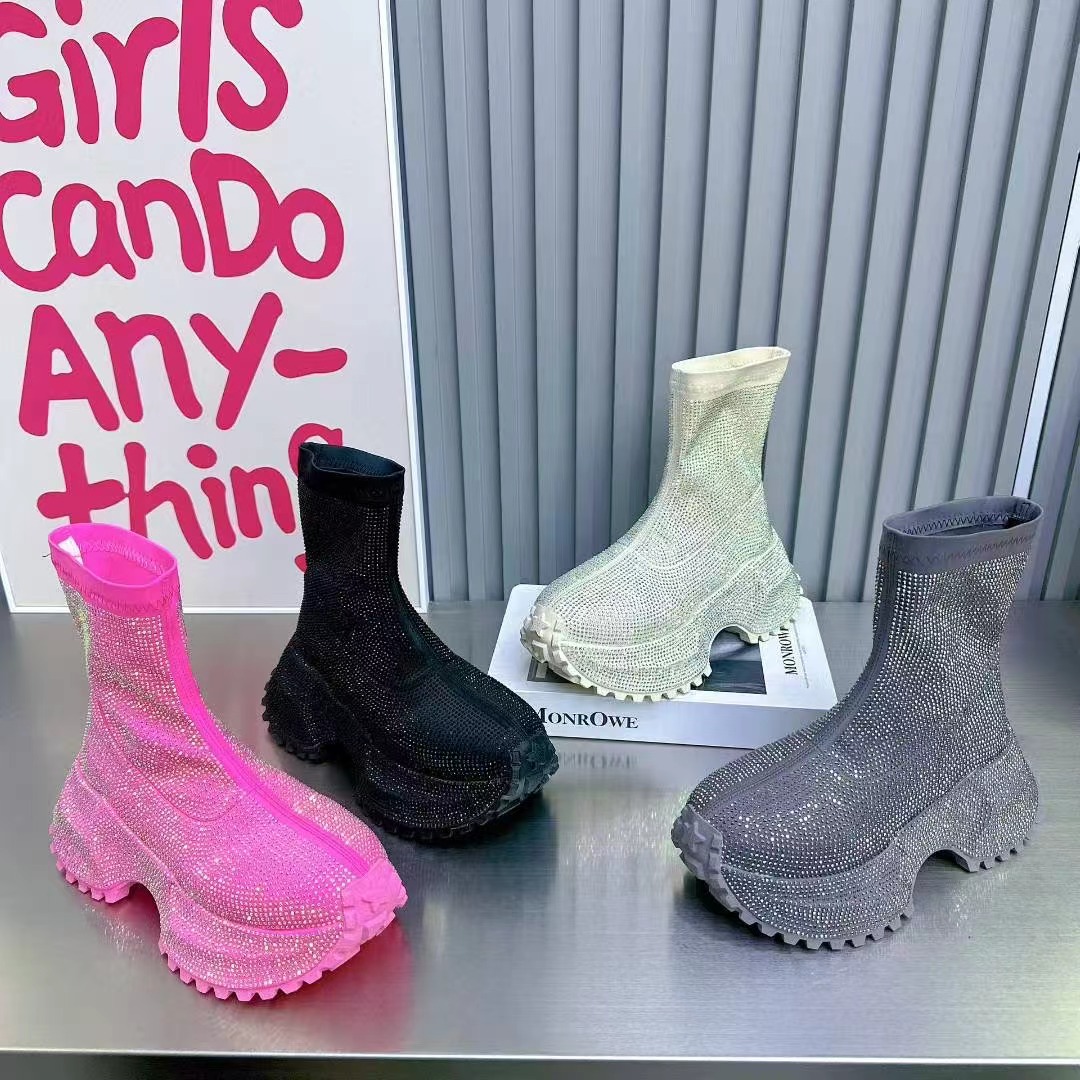 防水台透气休闲修面皮高跟通用网面凉靴夏季马丁靴