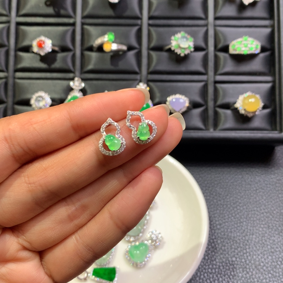 翡翠银S925镶嵌耳饰