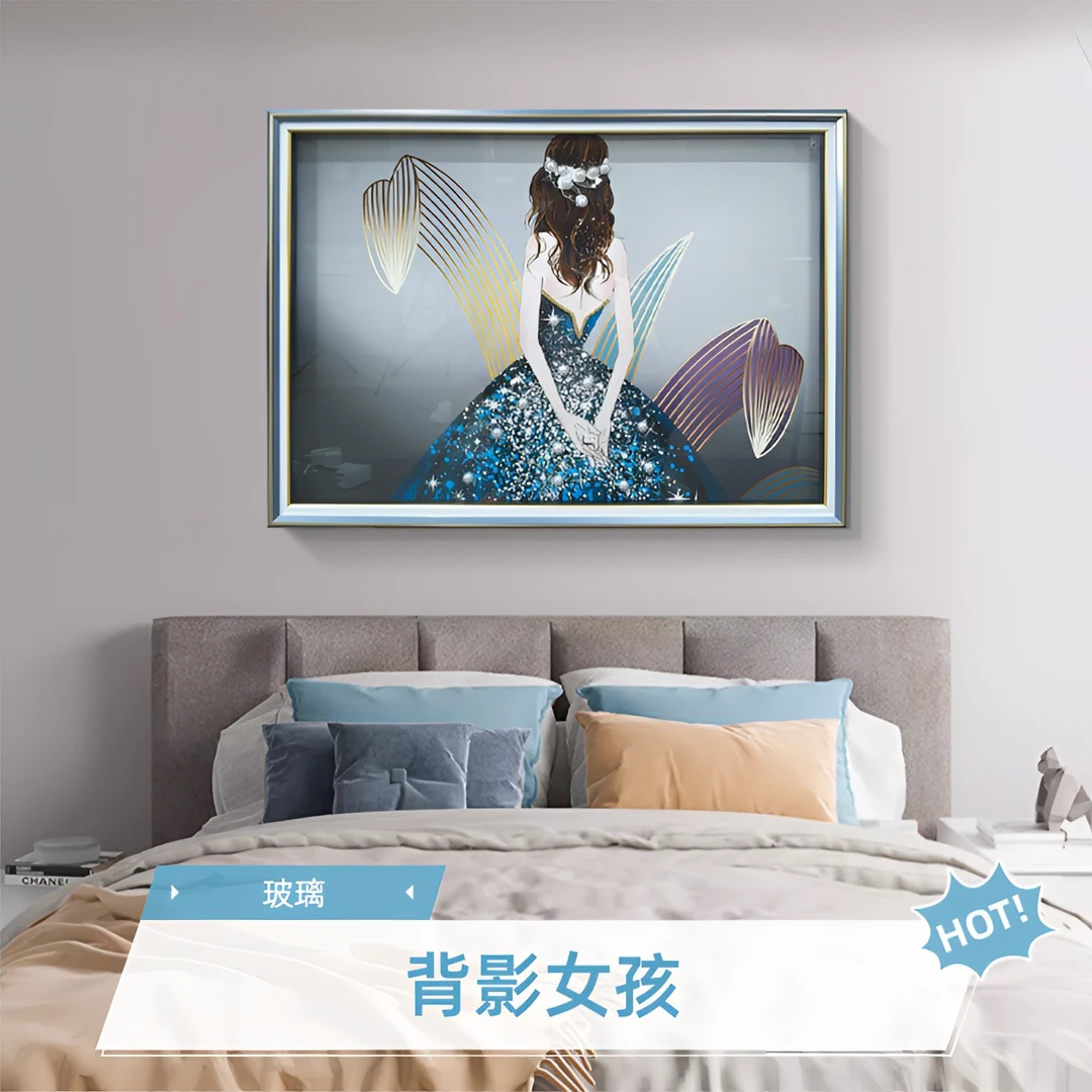 钢化玻璃【背影女孩】卧室餐厅装饰画寓意好墙面挂画高档单幅防水画