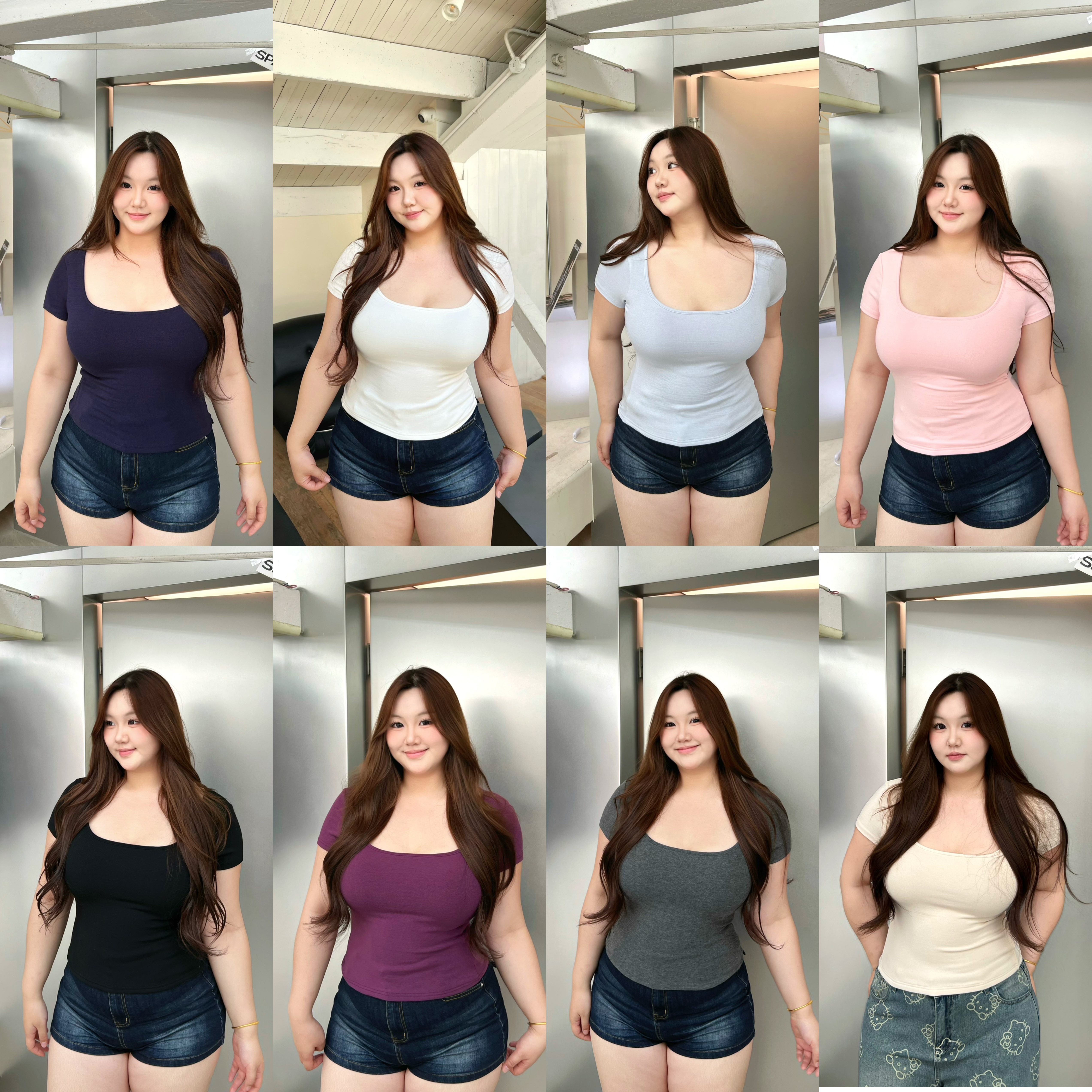 卤蛋公主【显big短袖版】大码胖mm百搭打底修身夏季纯色