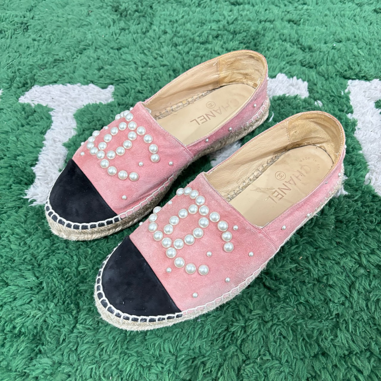 95新 Chanel/香奈儿 （福利）休闲渔夫鞋 37码 珍珠镶嵌 ylp1141