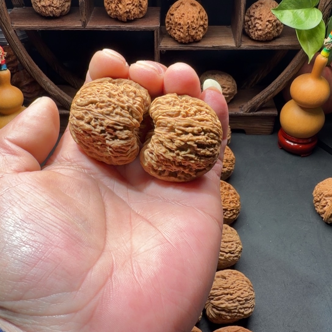 烈***麟文玩核桃把件南疆石团子凹底蚂蚁拉丝尺寸40