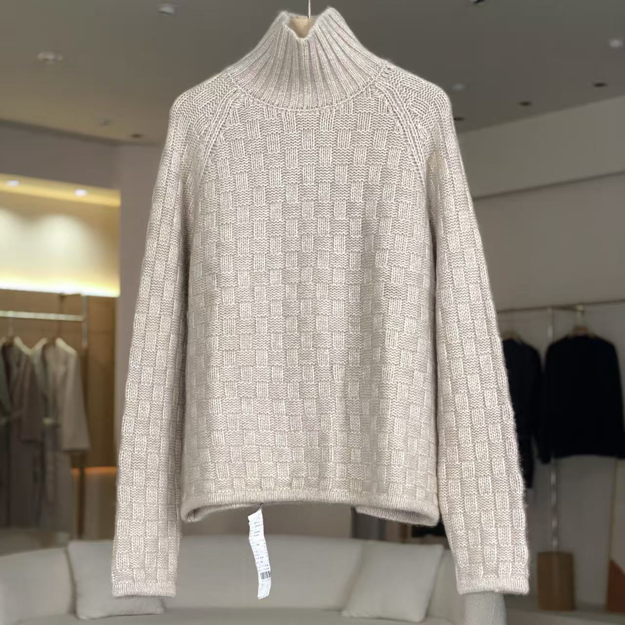 MeraxMer100%山羊绒编织华夫格高领毛衣·厚款百搭羊绒衫