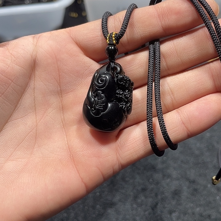 走***子黑曜岩合金颈饰金曜石葫芦貔貅