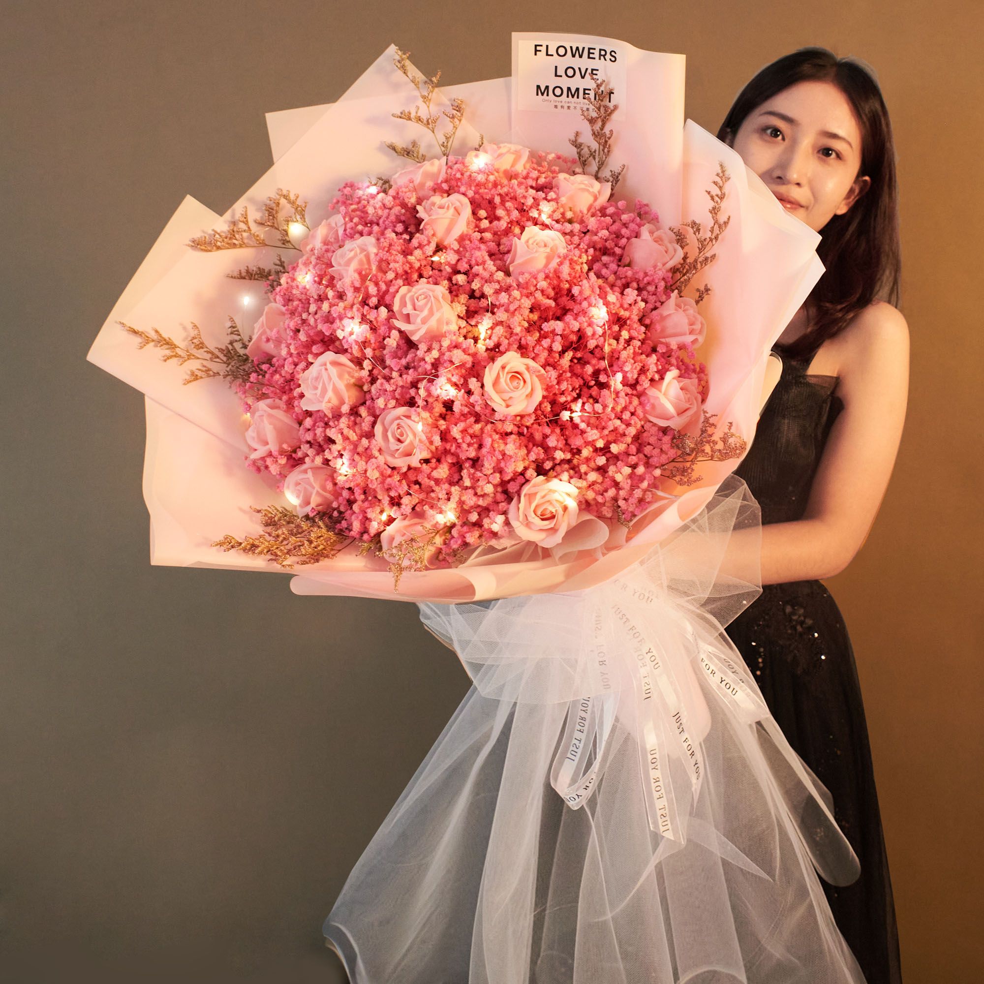 超大满天星永生花干花花束玫瑰情人节送女友闺蜜老婆生日花束成品