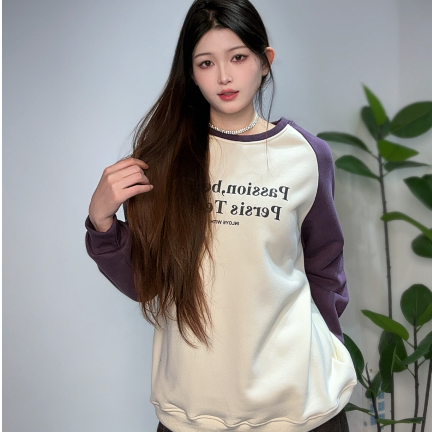 【集合链接】长袖潮牌高印花加绒加厚女休闲风卫衣拼接拼色女士时尚