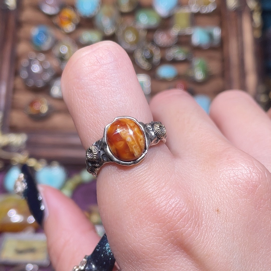 琥珀银S925镶嵌戒指