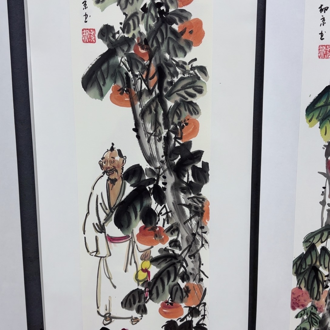 国画雨***誉郝京三尺对开花鸟