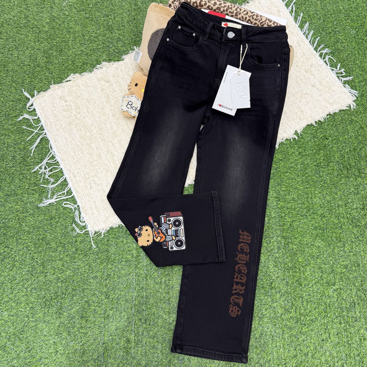欧洲站5721#BOHA N秀秀家2025冬季新品音响猫加绒牛仔裤窄版
