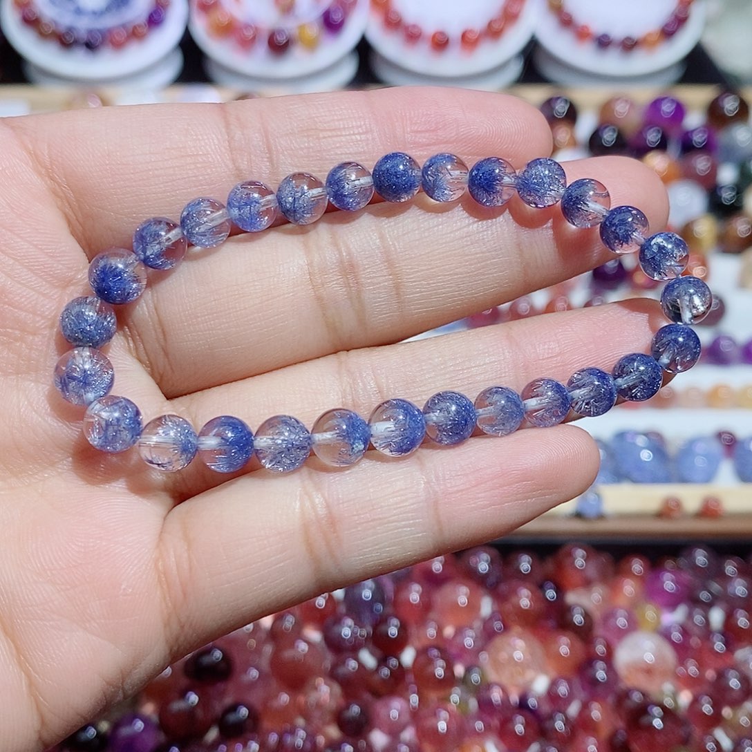 未镶嵌水晶珠宝半成品稀有老矿蓝线石手串