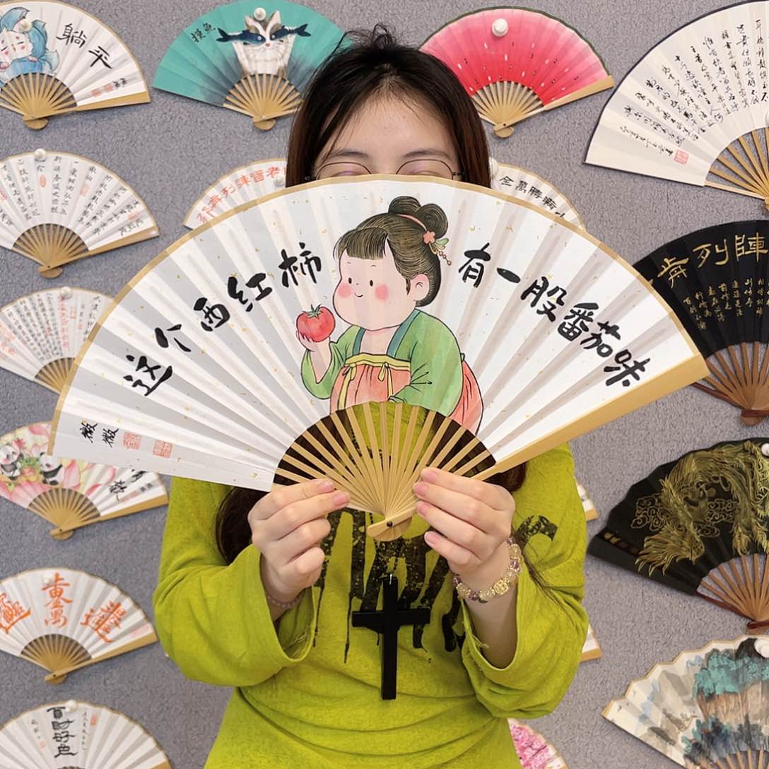 书法8寸玉竹-纯手绘-文玩扇骨（默认粘好）