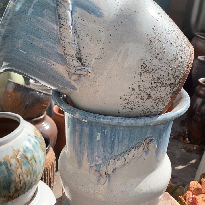 紫砂花盆高22口20瑕疵一对