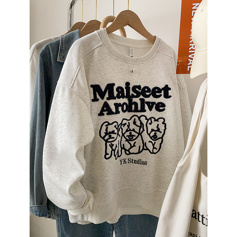 2025韩系设计感圆领春秋款刺绣卫衣女2025新款爆款宽松秋冬季上衣