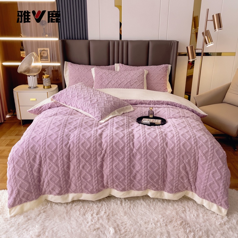 V/雅鹿秋冬加厚保暖塔芙蓉单人纯色学生被套床单四件套学生三件套