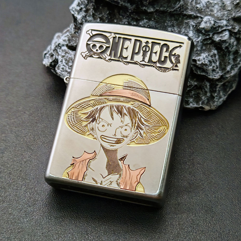 【老李鉴定】Zippo打火机正版双色海贼王路飞镶嵌紫铜防风收藏DYJ1