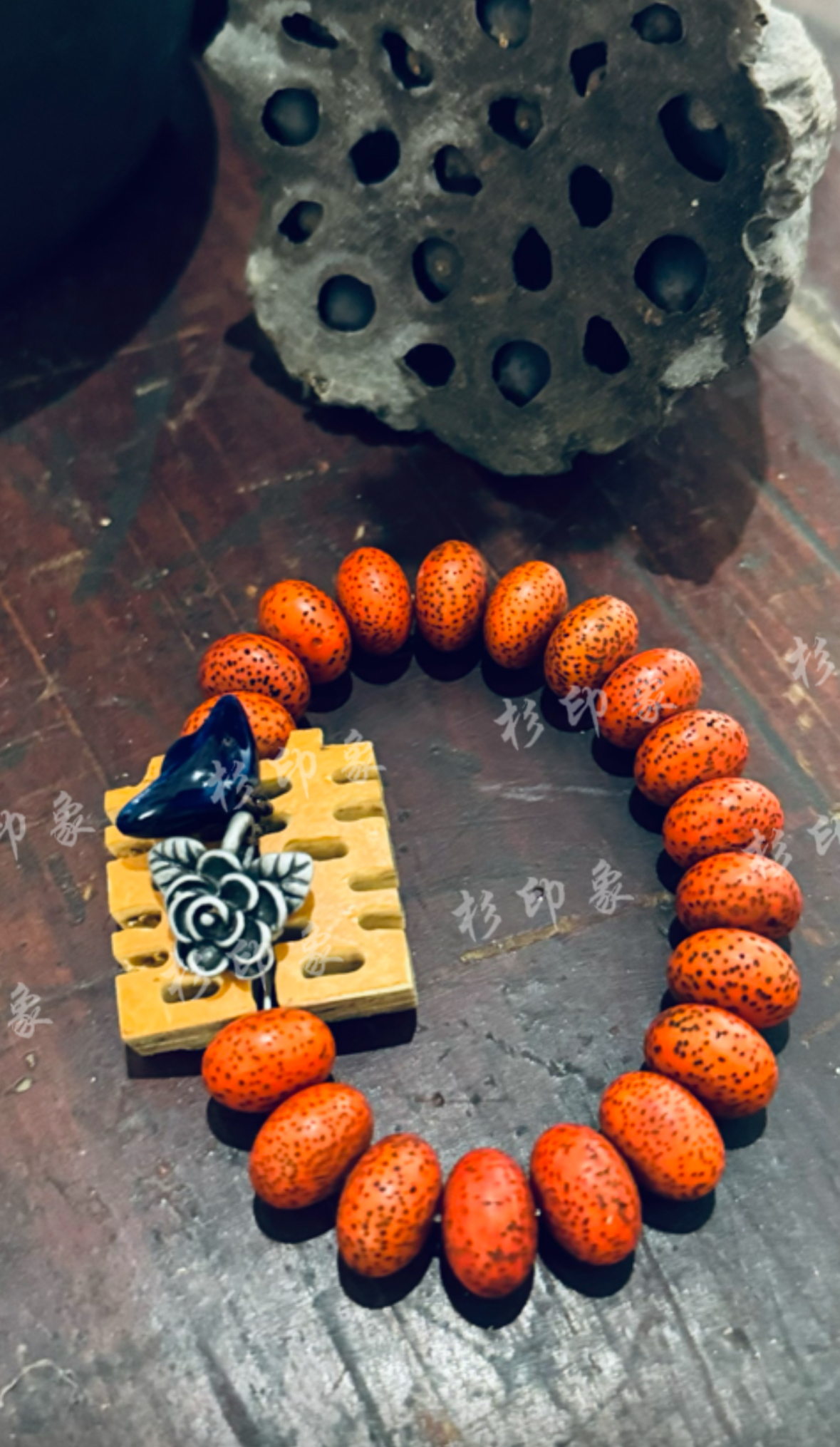 手工原创设计款葫芦特色喜字红色单圈手串