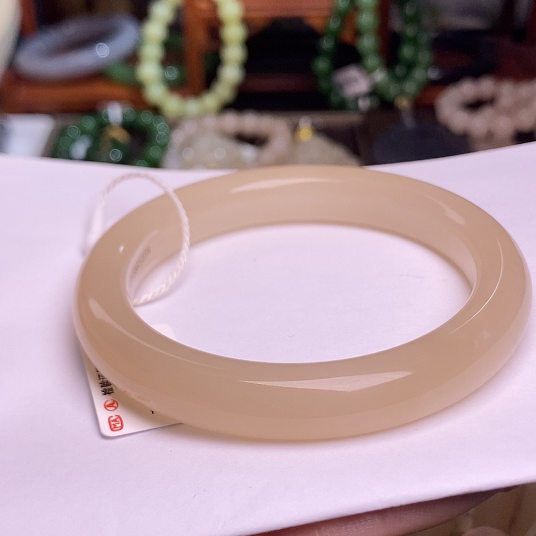 和田玉藕粉老料收藏手镯59圈未镶嵌