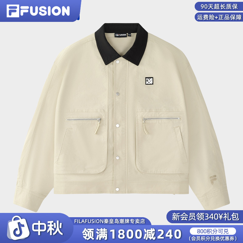 FILAfusion斐乐男士秋季外套翻领休闲宽松百搭拼接运动T11M433703