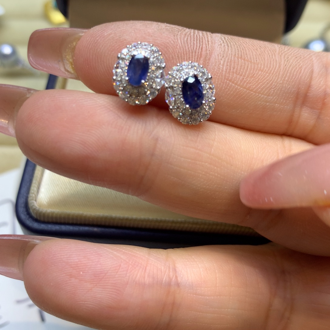 耳饰蓝宝石银S925镶嵌