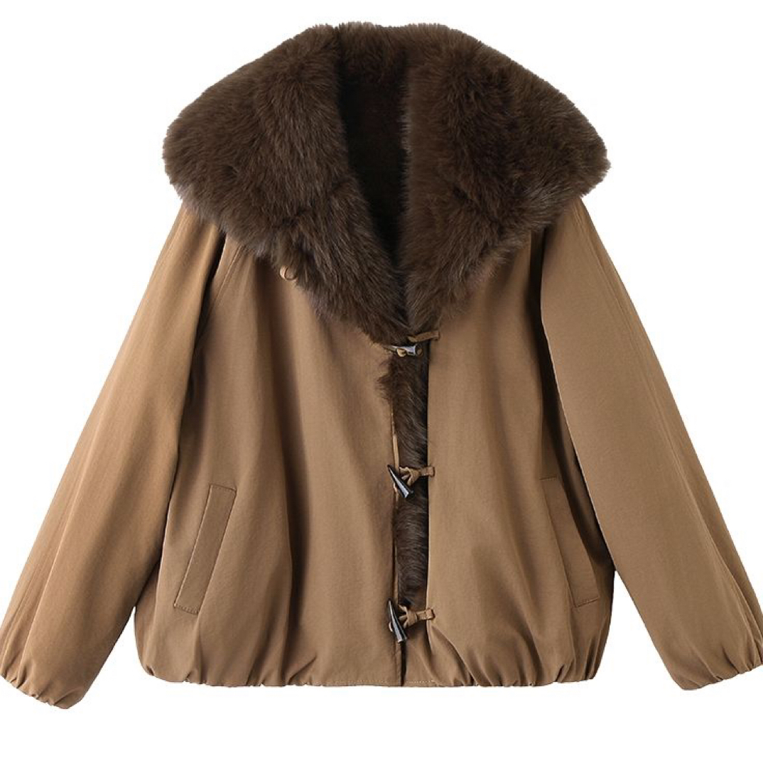 839冬季时尚百搭宽松显瘦加绒毛毛衣加厚大毛领内胆全毛外套