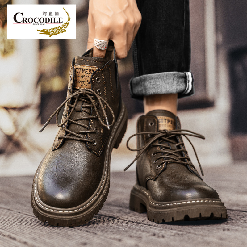 鳄鱼恤马丁靴男款冬季英伦风高帮工装棉鞋加绒加厚抗寒东北雪地靴